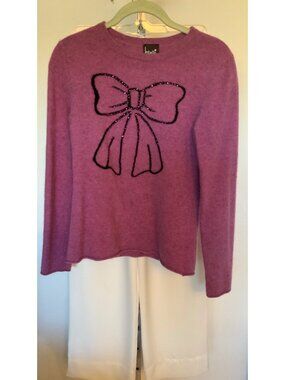 Henri Bendel  cashmere lightweight sweater  rhynestone bow 36Ch  22 long